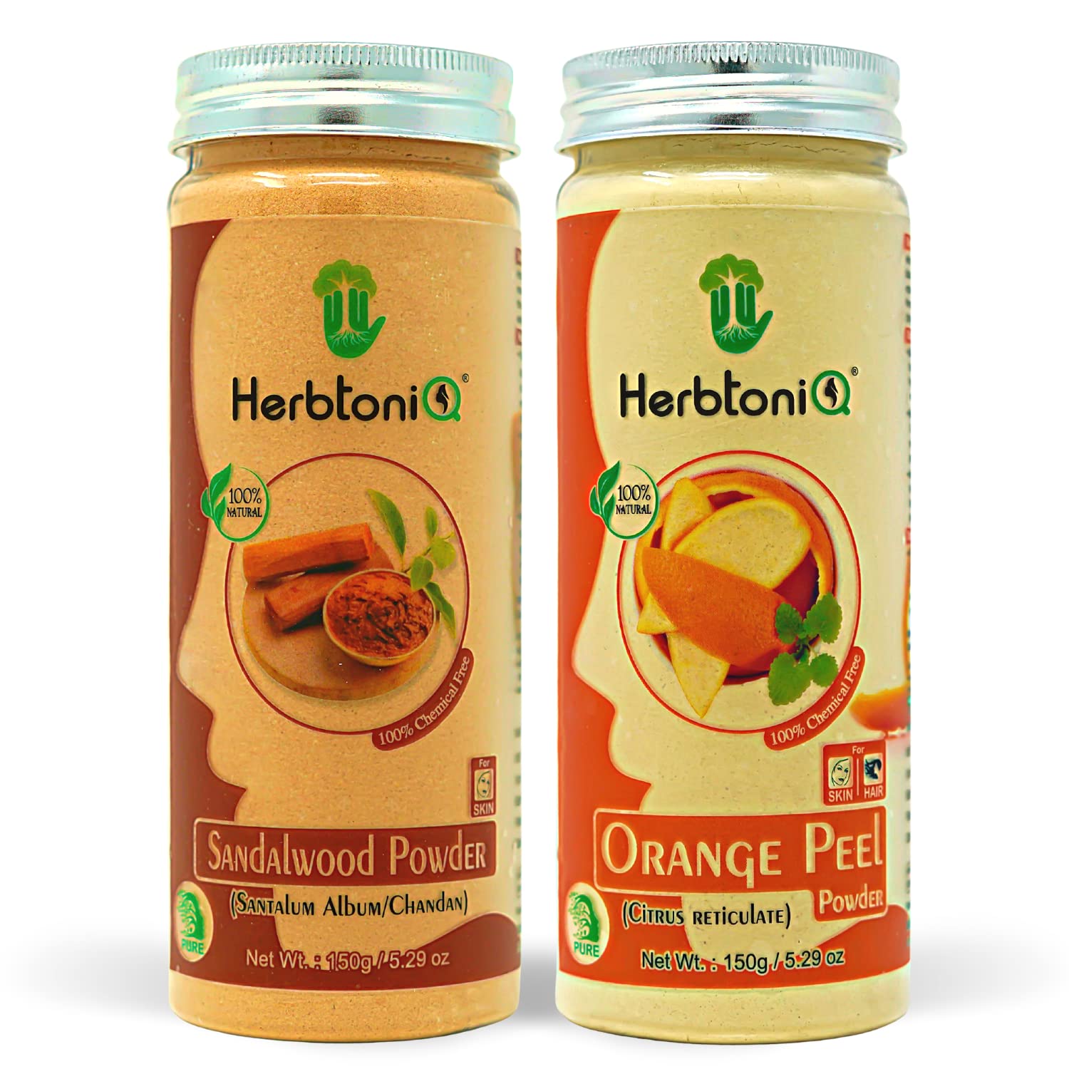HerbtoniQ 100% Natural Sandalwood & Orange Peel Powder for Face Pack (300g) - Brightening & Exfoliating Facial Scrub for Glowing Skin | DIY Skincare & Spa Treatments