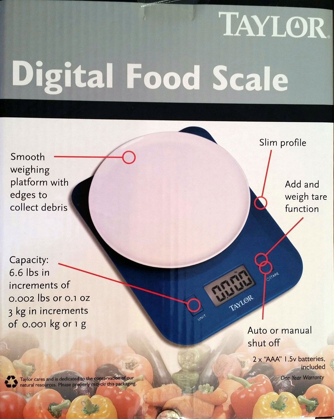 Taylor Digital Food Scale - Precise Kitchen Scale for Cooking, Baking & Portion Control | Perfect for Meal Prep, Weight Loss & Healthy Eating