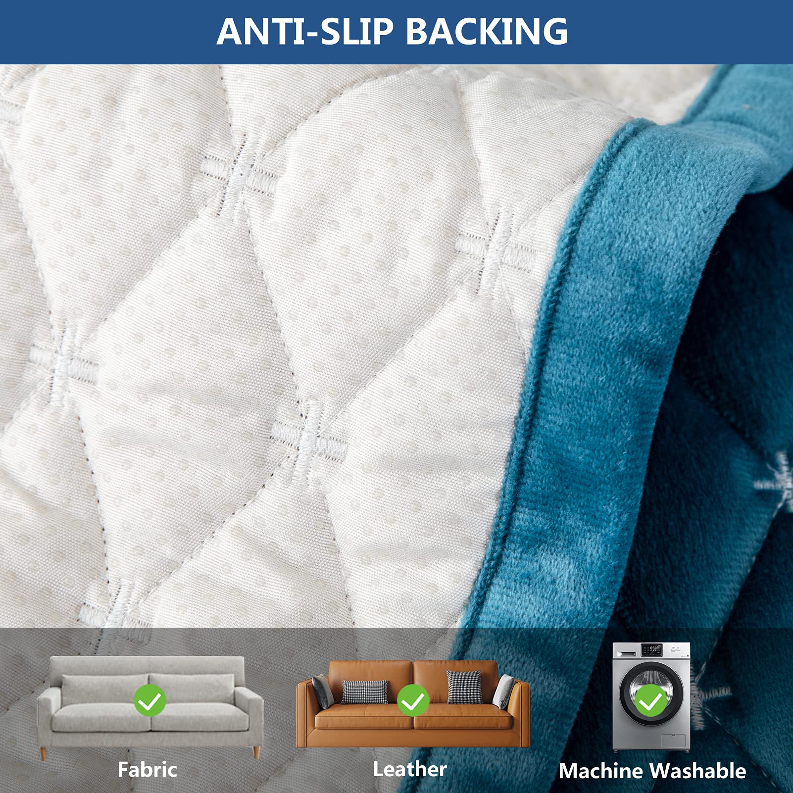 Eismodra 3-Cushion Couch Cover - Anti-Slip Sectional Sofa Slipcover for Pets & Kids - Blue 43
