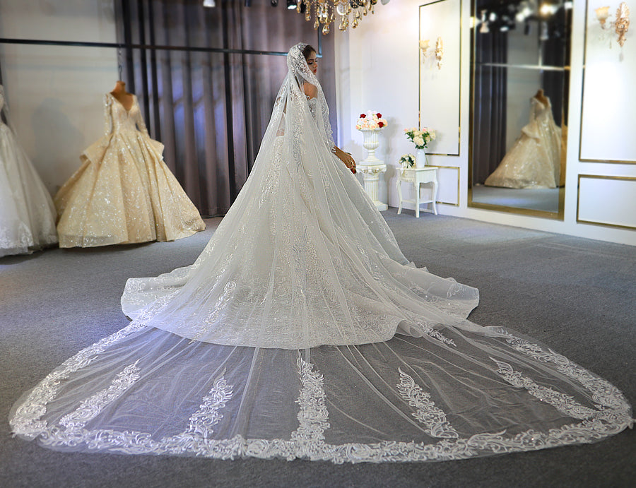Elegant Off-the-Shoulder Long Sleeve Lace Wedding Dress | NS3754 Bridal Gown for 2022 Brides | Perfect for Church, Beach & Garden Weddings