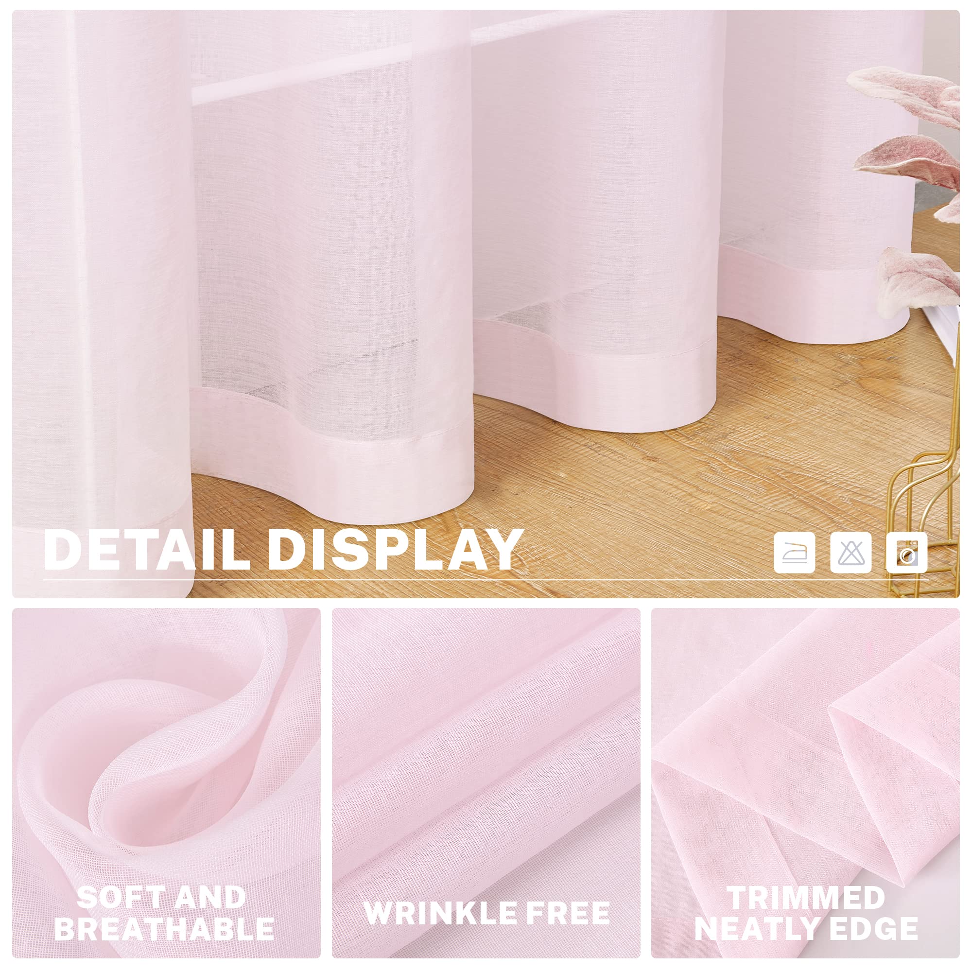 MRTREES Sheer Tier Curtains 24 Inches Long - Light Pink Voile Kitchen & Bathroom Window Panels, Semi-Transparent Light Filtering Cafe Curtains with Rod Pocket (Set of 2) - Perfect for Small Windows, Tiered Dressing Rooms, and Cozy Breakfast Nooks