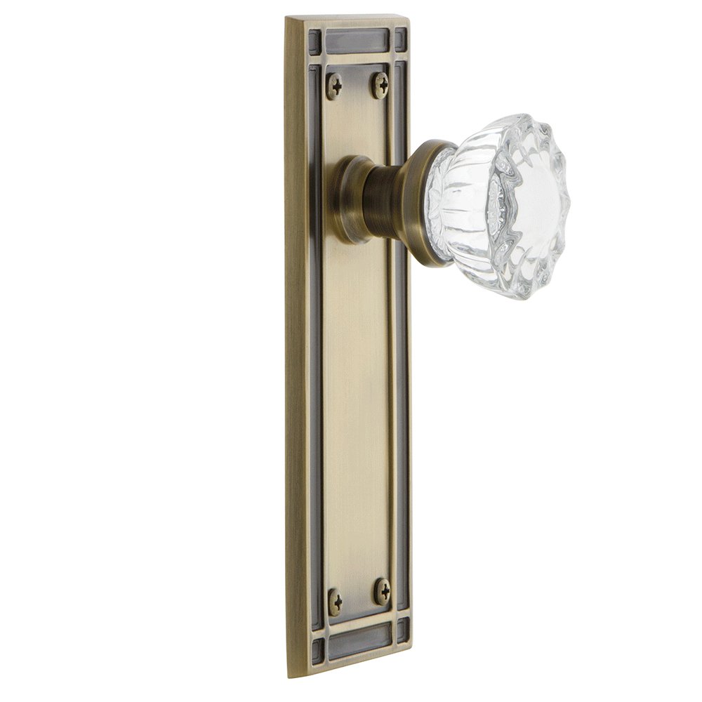 Vintage Mission Plate with Crystal Glass Knob - Double Dummy Antique Brass Cabinet Hardware for Kitchen & Bathroom Renovation