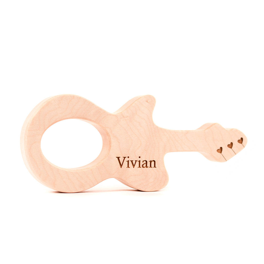 Natural Wooden Guitar Teether for Babies - Safe & Non-Toxic Teething Toy for Infants - Perfect for Soothing Sore Gums at Home or On-the-Go