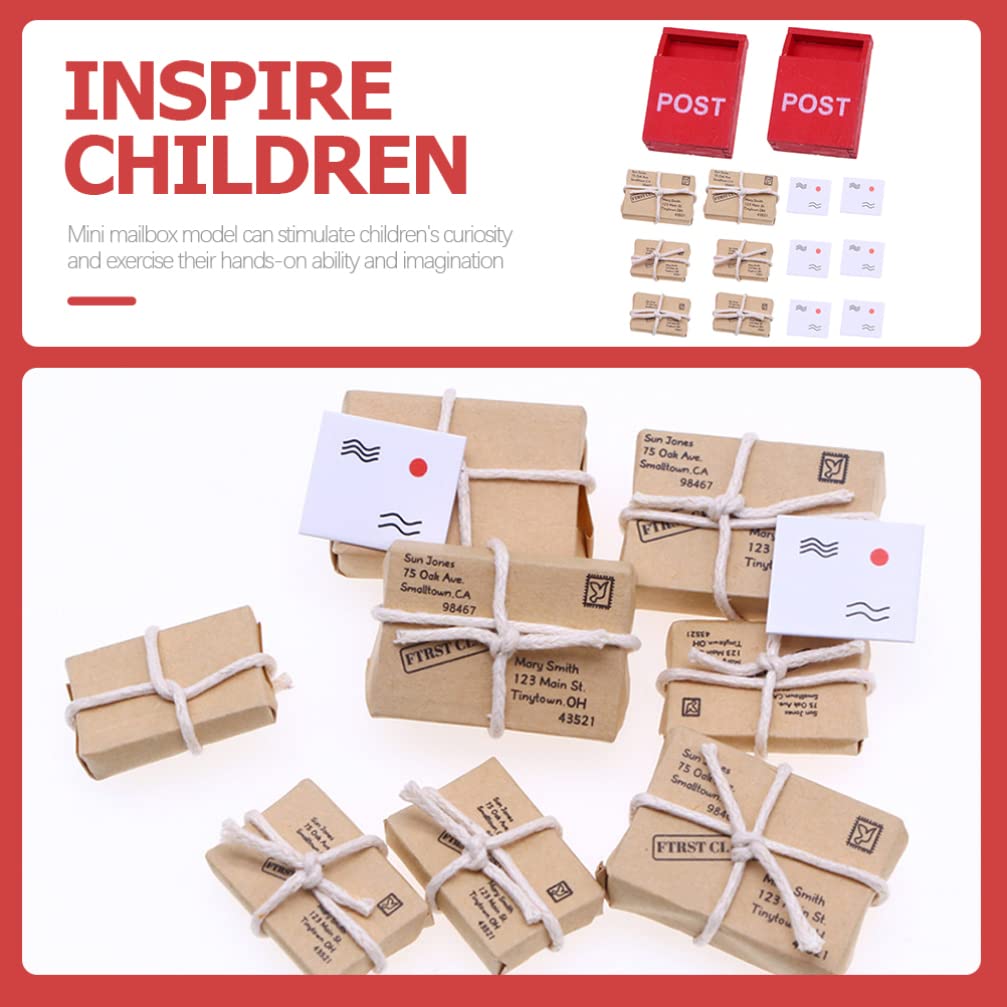 Mini Wooden Postbox & Mailbox Models - 2 Sets with Mini Envelopes | Dollhouse Letterbox Ornaments, Garden Accessories & Home Decor | Perfect for Fairy Gardens, DIY Miniature Scenes & Collectible Displays