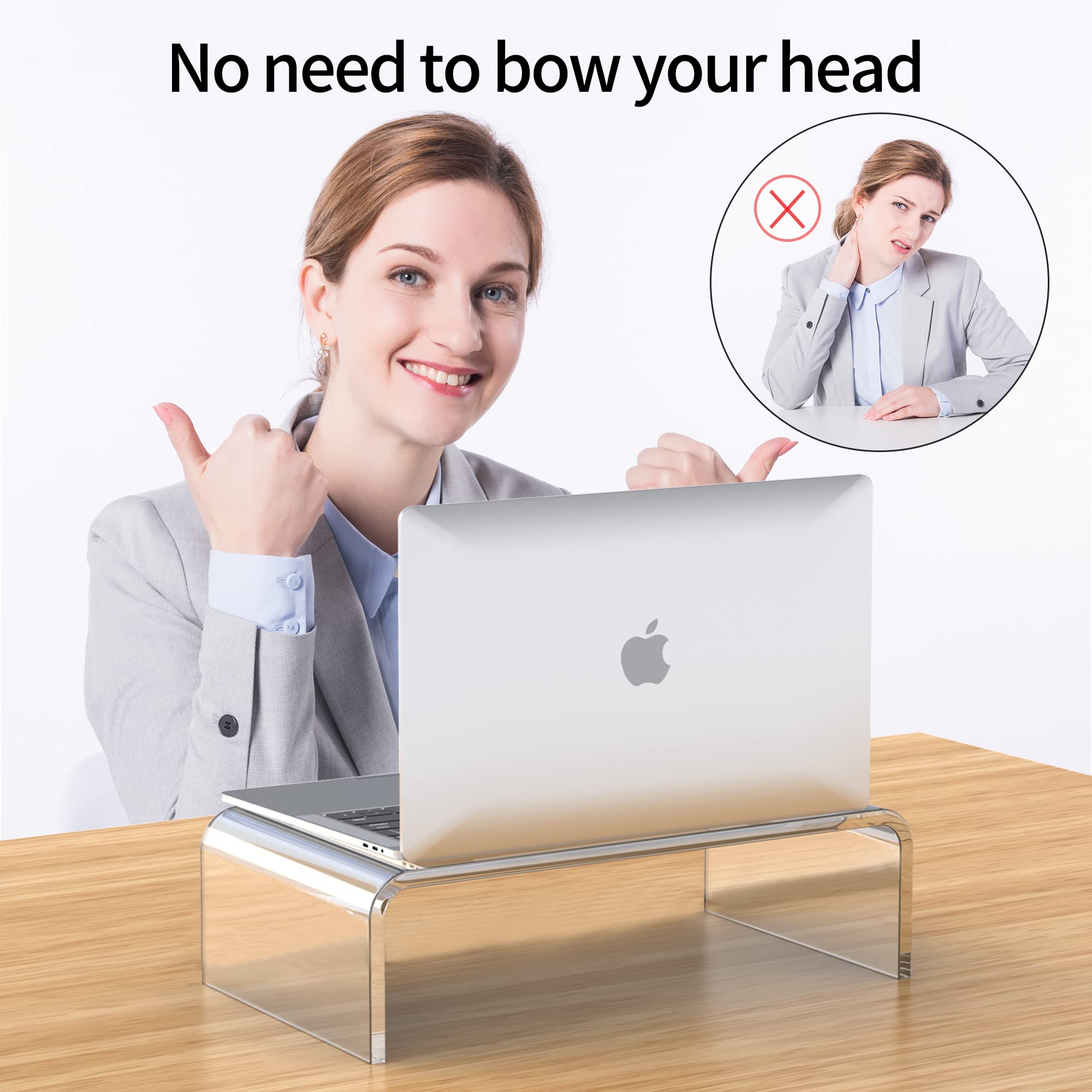 Clear Acrylic Monitor Stand Riser & Laptop Stand - White Aesthetic Desk Organizer for Computer, iMac & Office Accessories - Perfect for Home Office Setup & Workspace Decor