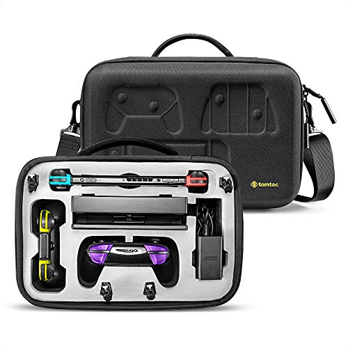tomtoc Hard Shell Protective Carrying Case for Nintendo Switch OLED Model - Fits Pro Controller & 36 Game Cartridges - Travel & Party Storage Solution for Complete Accessories Set (Black) - Perfect for Gaming On-The-Go & Multiplayer Gatherings