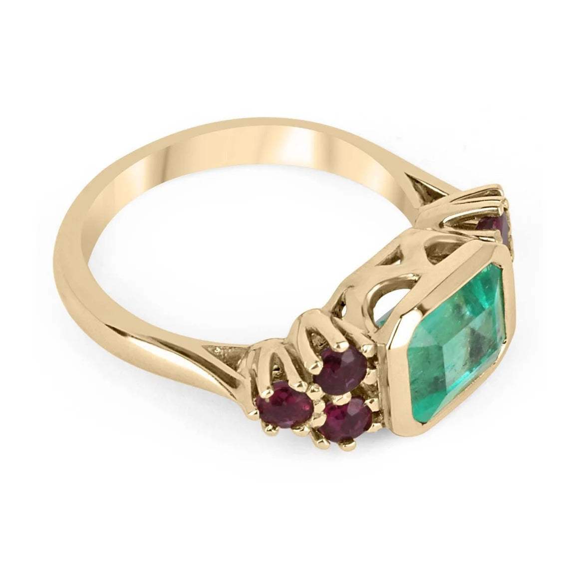 2.82tcw 18K Gold Vintage Ring with Vivid Green Colombian Emerald & Round Red Ruby - Perfect for Engagement, Anniversary & Special Occasion Jewelry Gifts