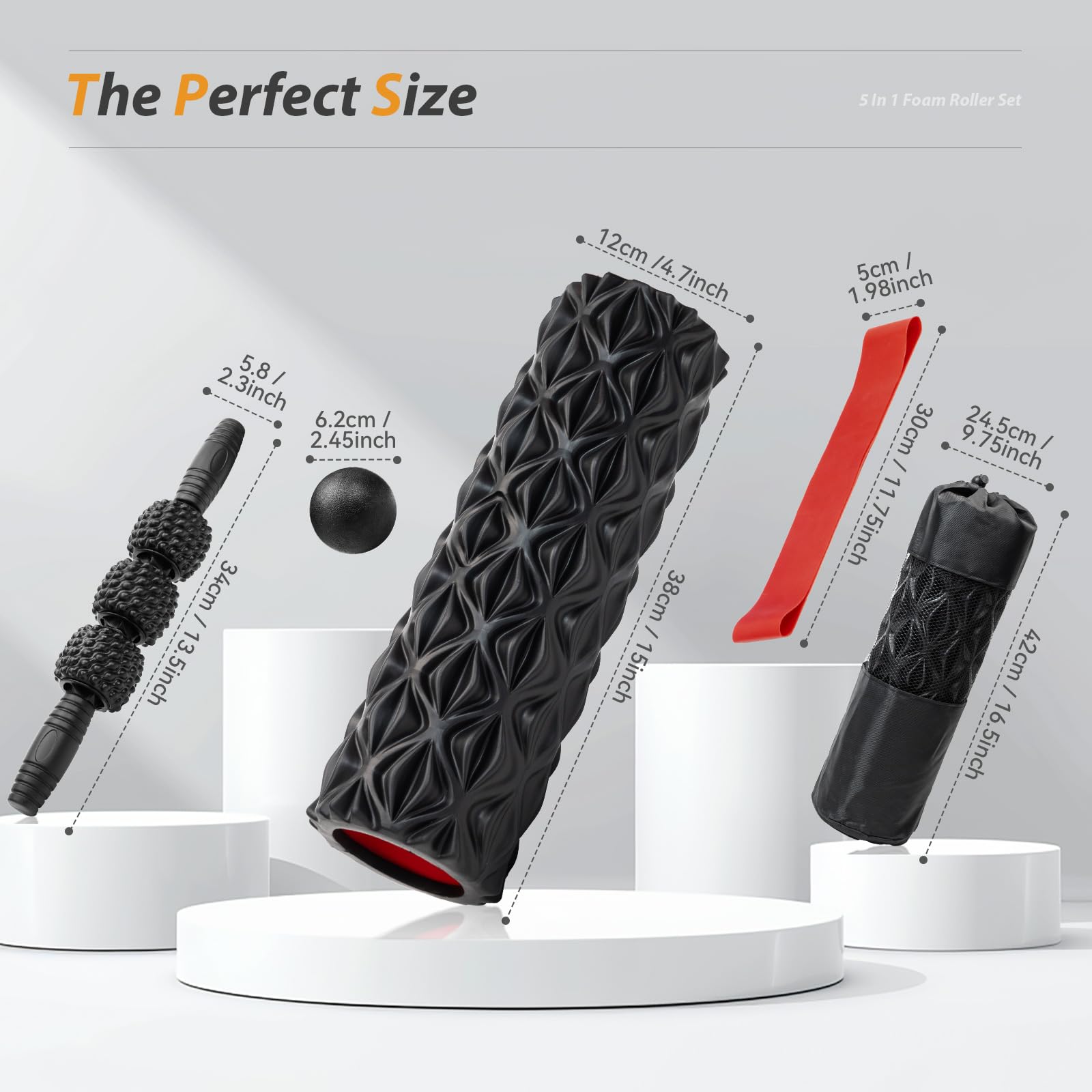 5-in-1 High Density Foam Roller Set for Deep Tissue Massage - Includes Exercise Foam Roller, Massage Ball, Resistance Band & Trigger Point Roller for Full Body Recovery | Perfect for Gym, Yoga, Home Workouts & Physical Therapy
