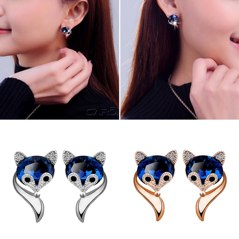 Stylish Cartoon Fox Rhinestone Stud Earrings for Women - Trendy Fashion Jewelry Gift - Perfect for Parties, Dating & Daily Wear