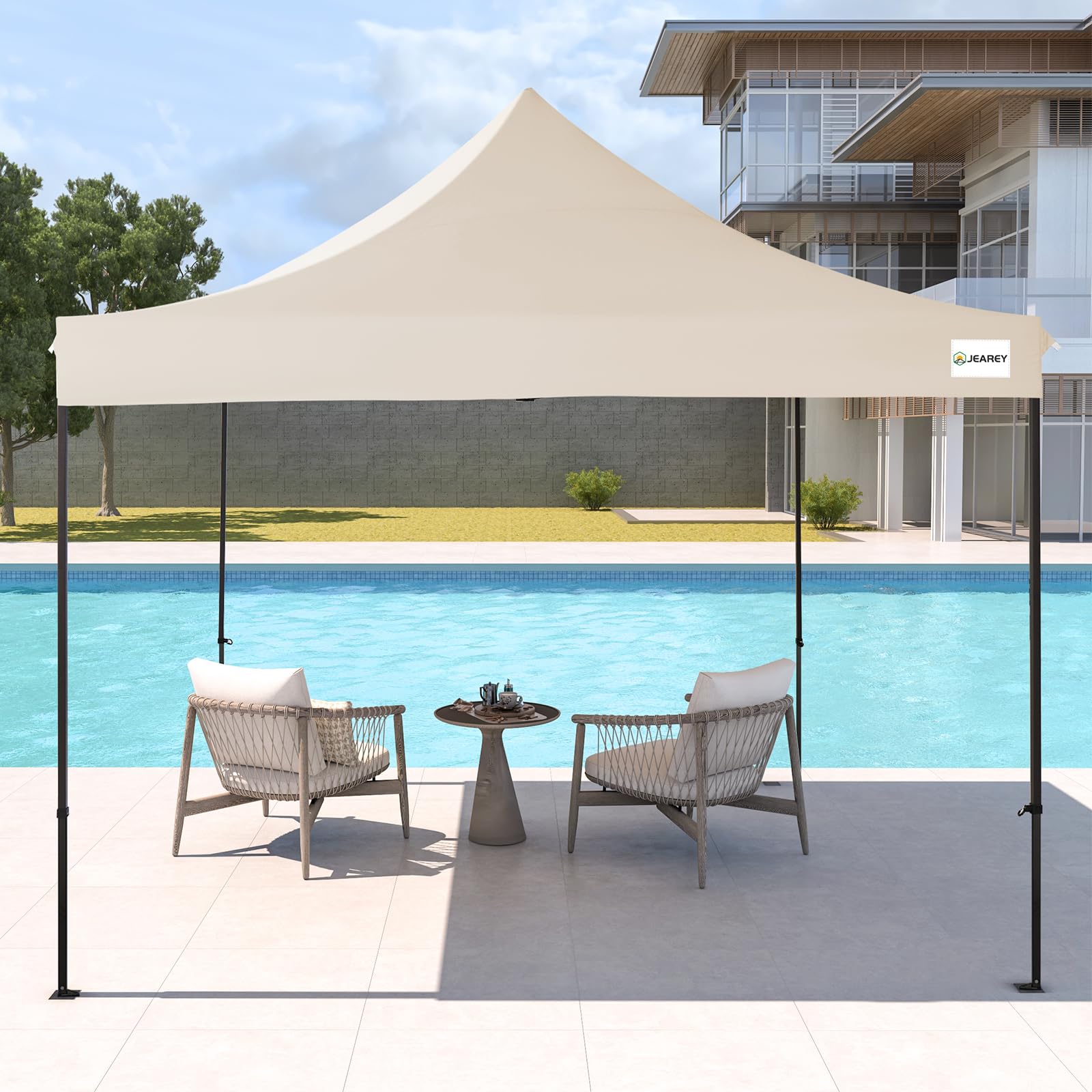 JEAREY Upgraded 10x10 Pop Up Canopy Tent - Heavy Duty Outdoor Canopy with Roller Bag & 4 Sand Bags, Beige - Perfect for Beach, Camping, Picnics, and Outdoor Events
