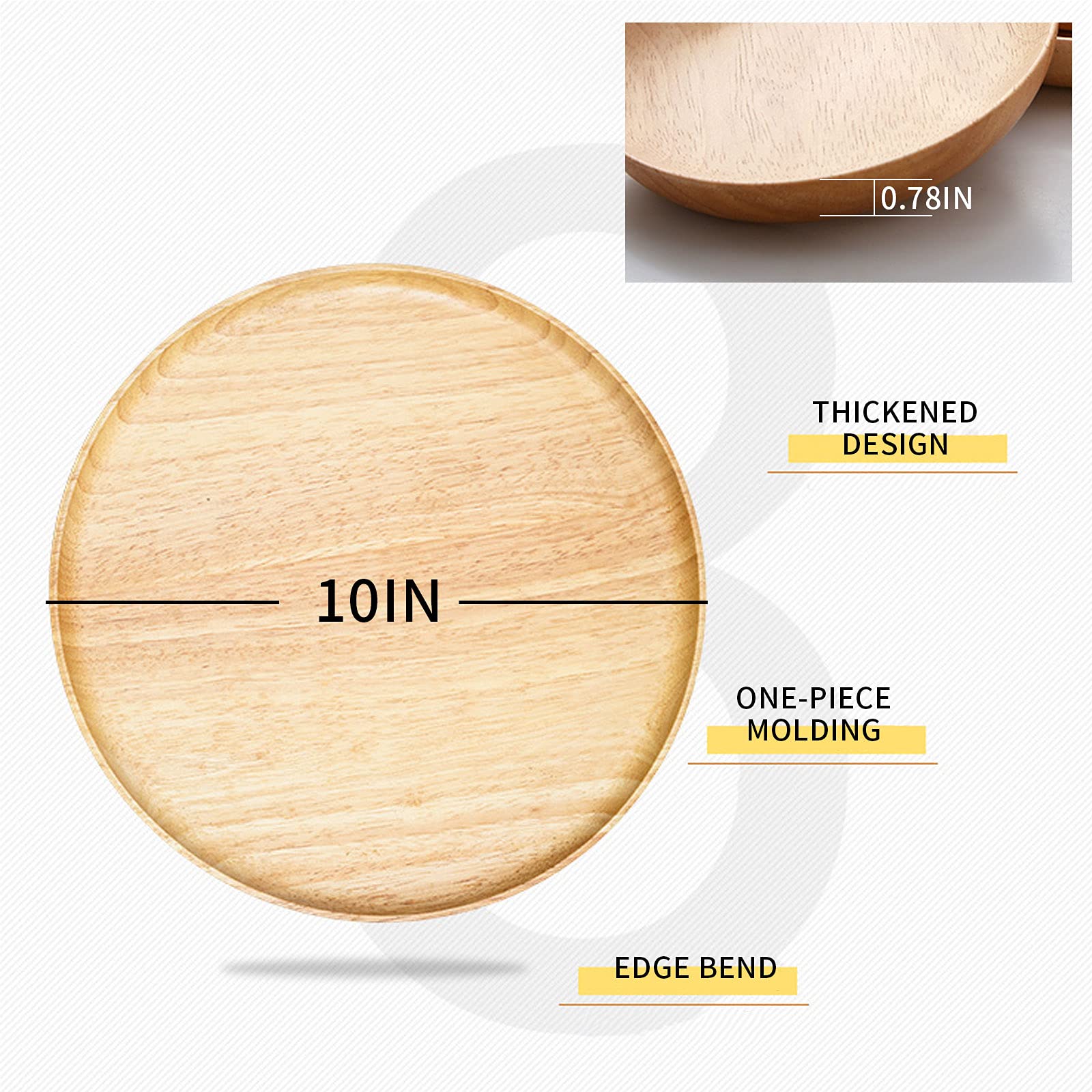 Myuilor 10-Inch Acacia Wood Dinner Plates Set of 3 - Handcrafted Solid Wood Plates for Dishes, Snacks & Desserts - Lightweight & Easy to Clean - Perfect for Dining, Parties, Picnics & Home Decor