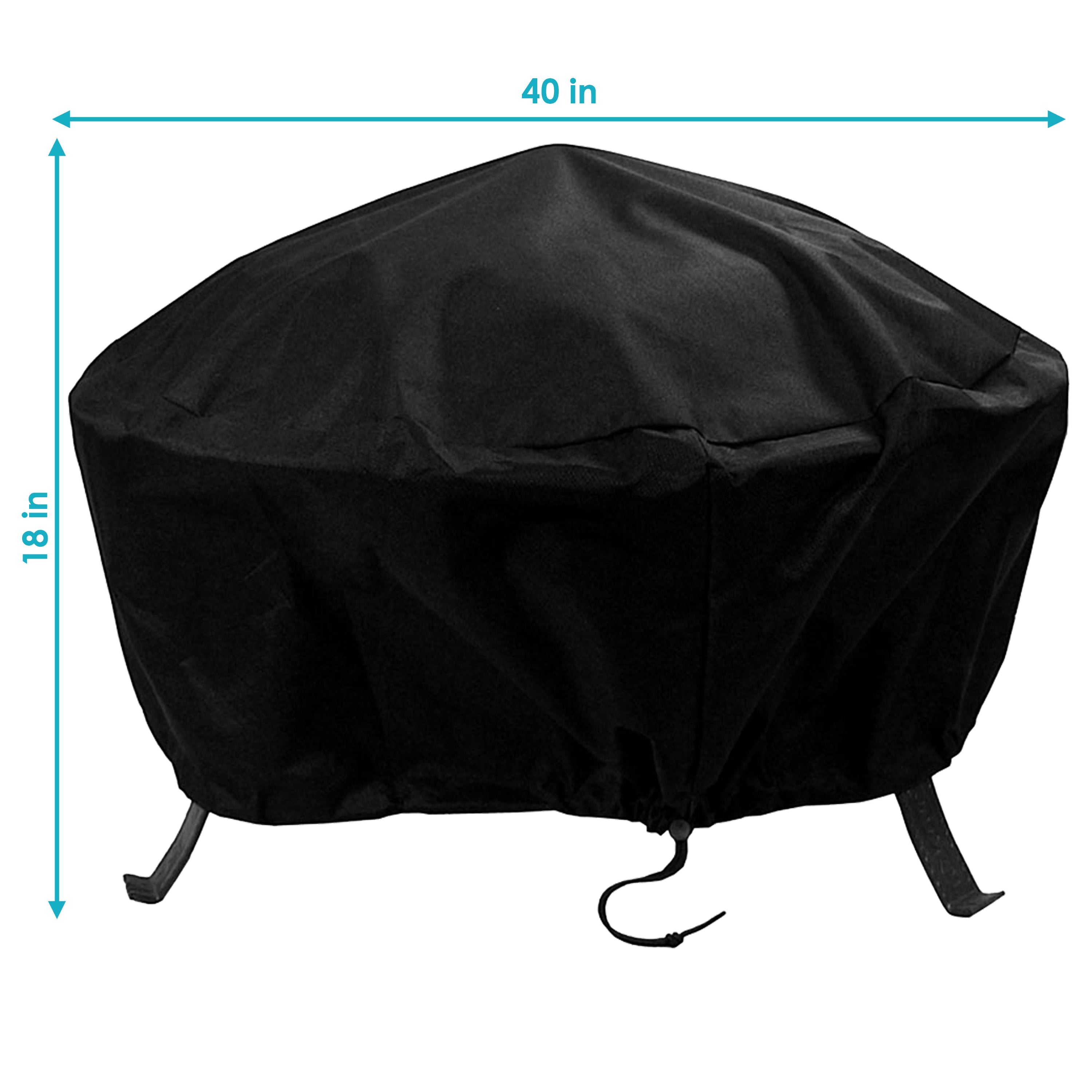 Heavy Duty Round Fire Pit Cover - Weatherproof & UV Resistant Outdoor Fire Pit Cover for Patio, Backyard, and Camping - Black