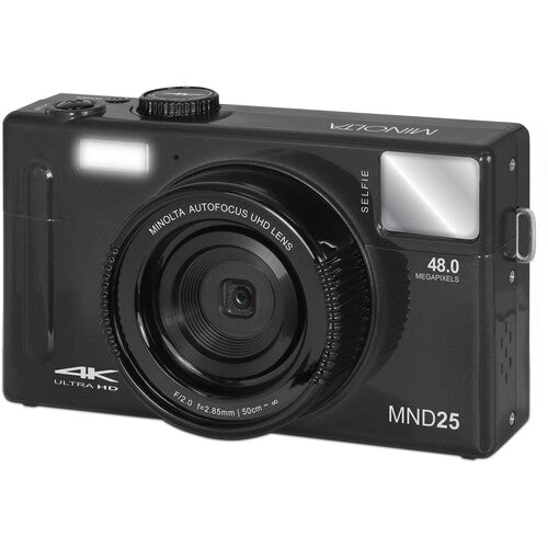 MINOLTA MND25 48MP Digital Camera with Autofocus & 4K Ultra HD Video - Built-in Selfie Mirror (Black) - Perfect for Vlogging, Travel Photography and Content Creation