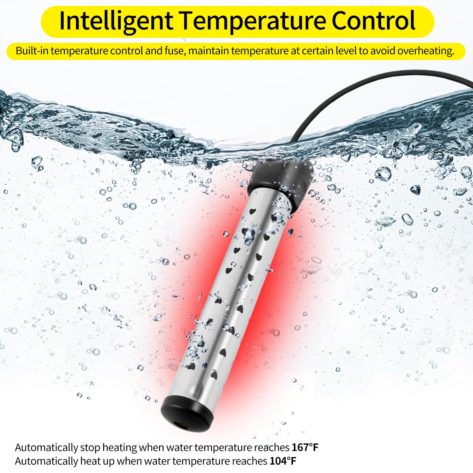 Portable Immersion Water Heater with Stainless Steel Cover - Fast Heating Bucket Heater with LCD Thermometer - Anti-Scald Electric Water Heater for Camping, Travel & Home Use (2 Pack, Black)