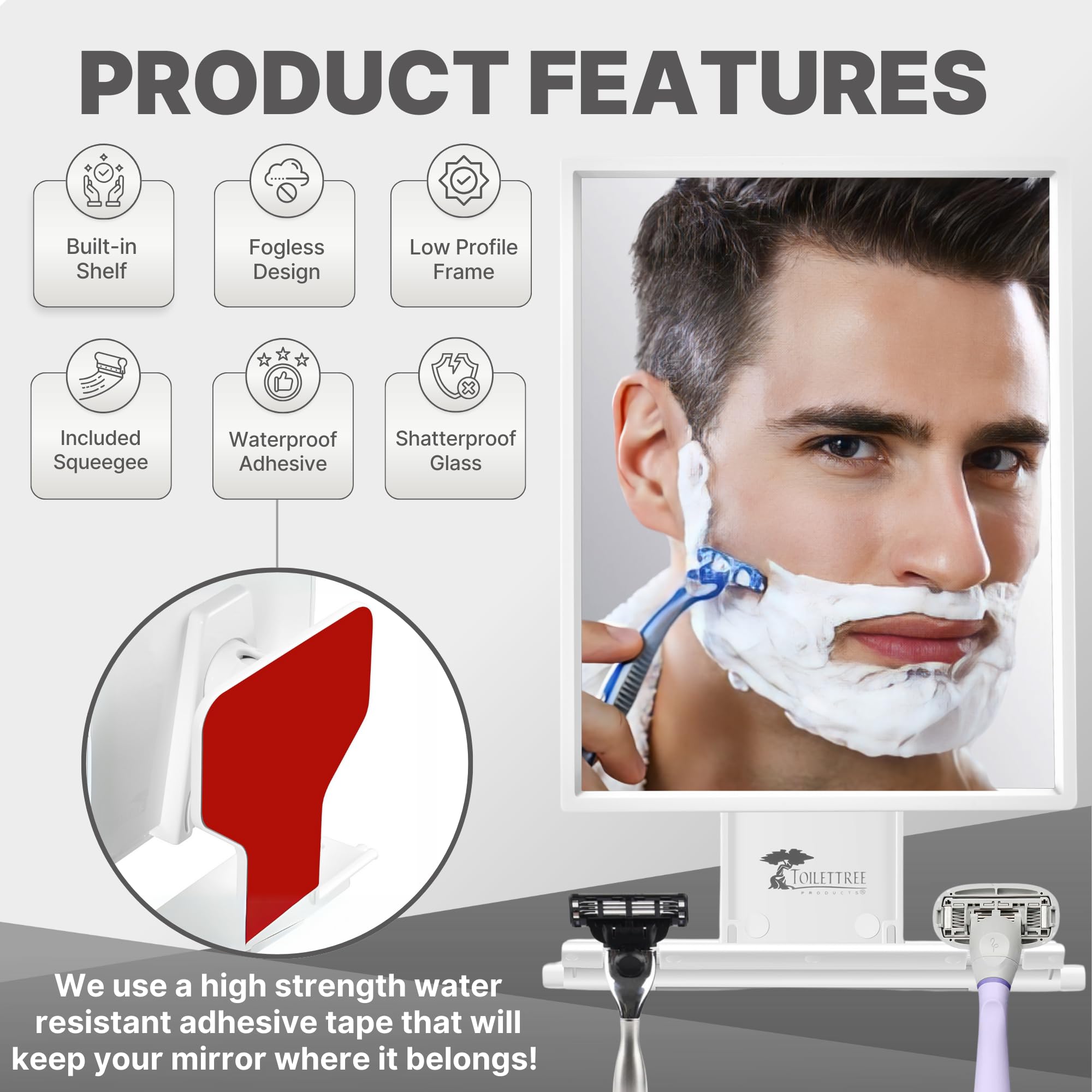 Fogless Shower Mirror for Shaving & Makeup - Adjustable Anti-Fog Bathroom Mirror with Squeegee - Perfect for Steam-Free Grooming and Skincare Routine