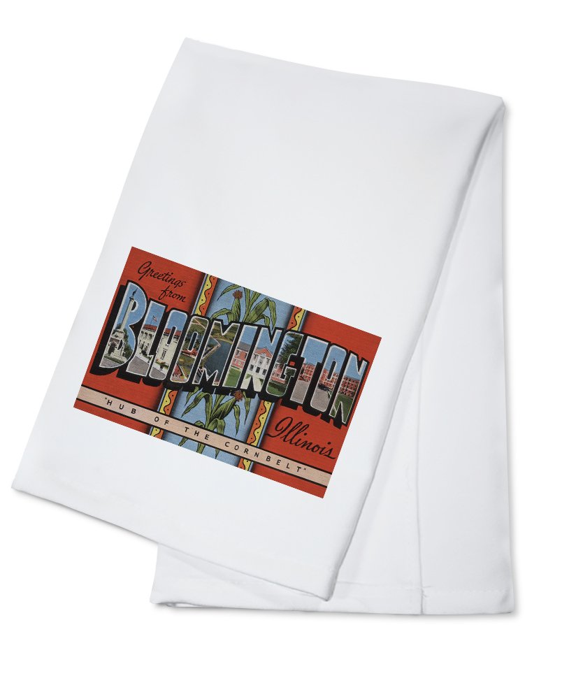 Lantern Press Greetings from Bloomington Illinois Red 100% Cotton Tea Towel - Decorative Hand Towel for Kitchen, Home Decor & Gift - Perfect for Dish Drying, Wall Art & Farmhouse Style Decor