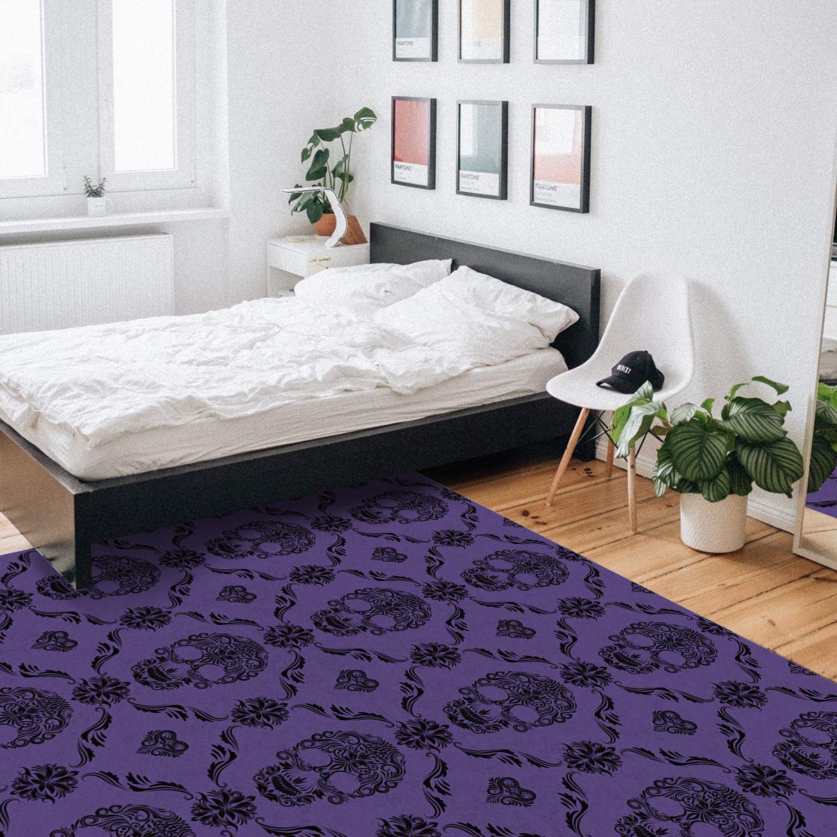 Halloween Skull Geometric Plaid Area Rug 2'7