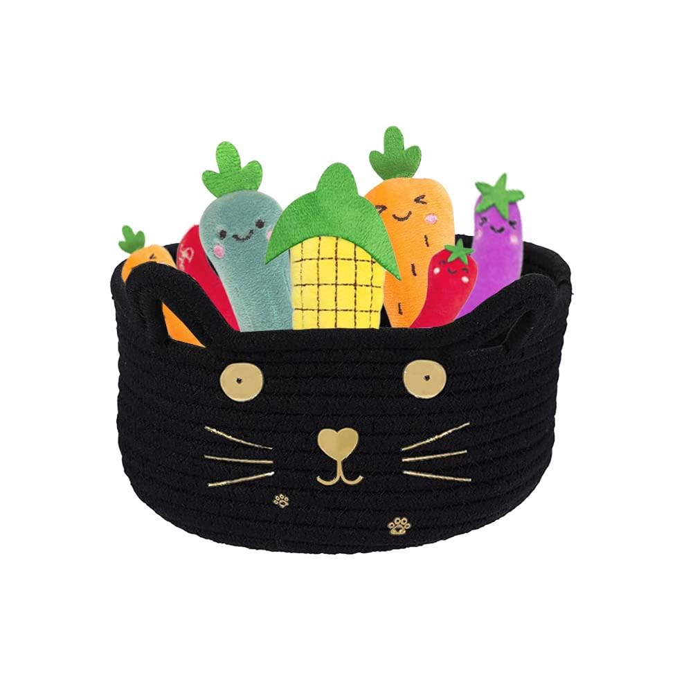 Kamuavni Woven Rope Storage Basket - Stylish Cat Toy Organizer, Nursery Baby Basket, Baby Shower Gift Basket - 8.3 x 4.7 Inches, Black - Perfect for Living Room Decor, Pet Toy Storage & Nursery Organization