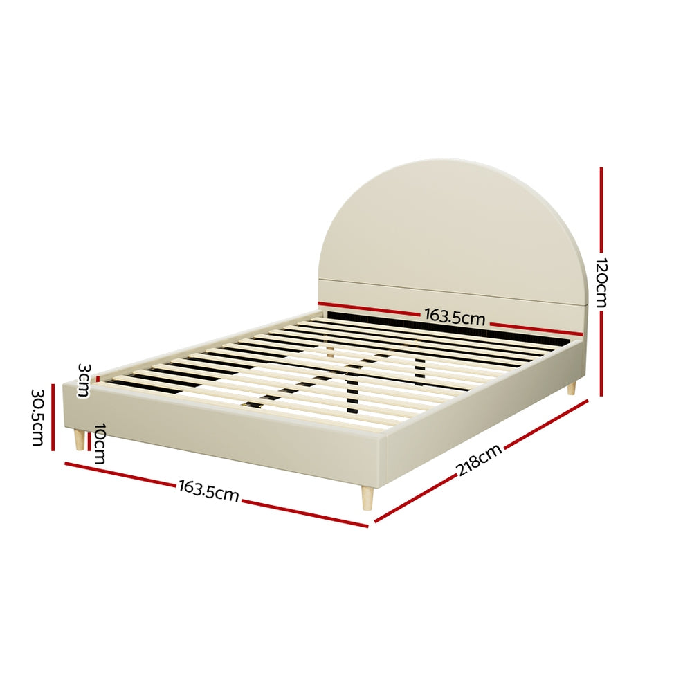 Ella Arched Queen Bed Frame - Cream Velvet Upholstered Platform Bed with Wooden Slats - Elegant Bedroom Furniture for Master Suite & Guest Room