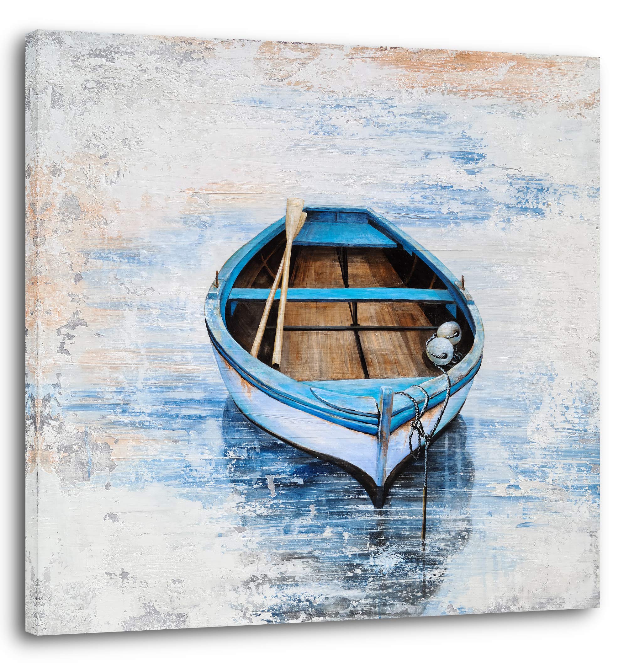 Hand Painted Coastal Sailing Boat Canvas Wall Art - Modern Abstract Nautical Painting in Light Blue - Square Wall Decor for Living Room, Bedroom & Bathroom - Perfect for Beach House, Office or Seaside Themed Spaces