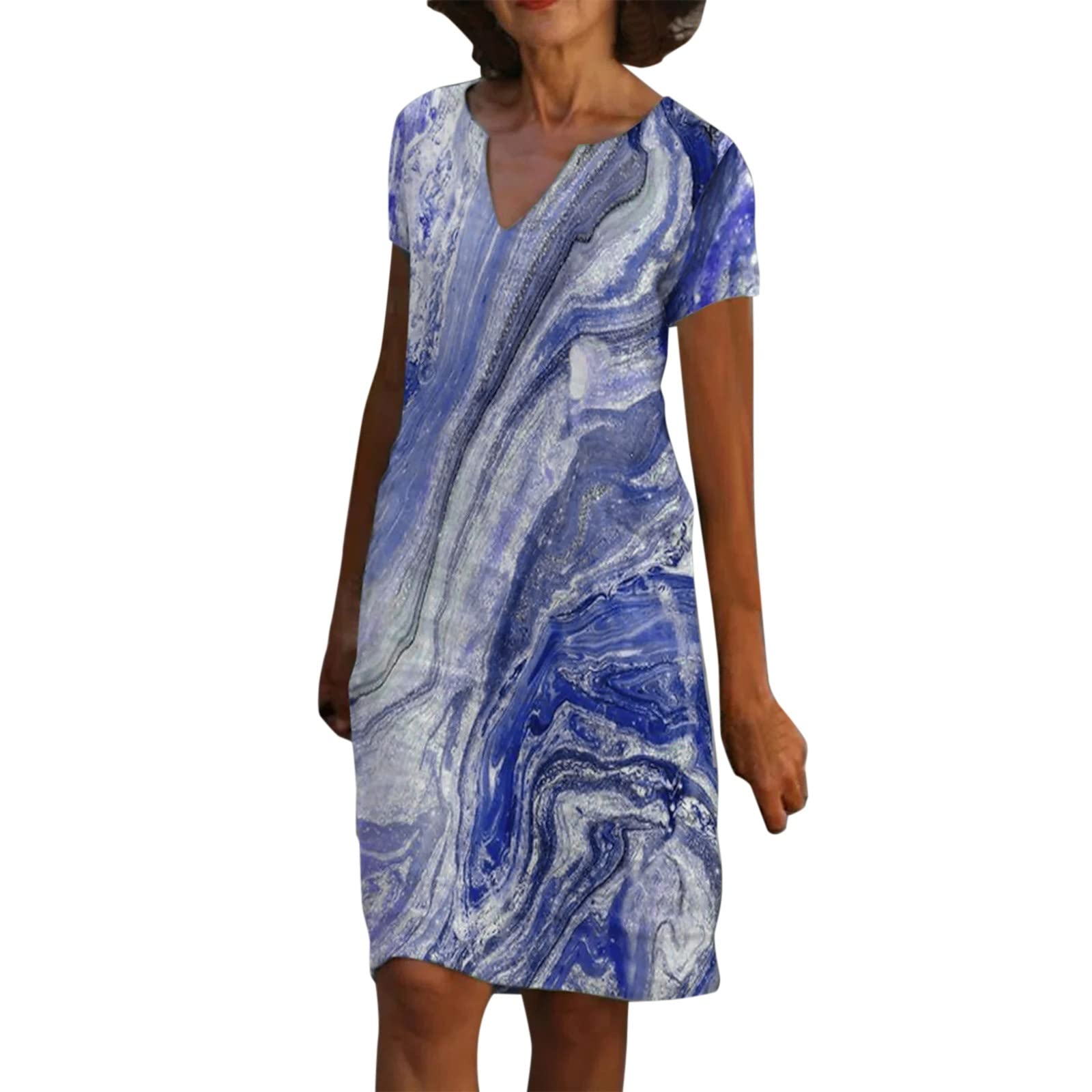 Women's Summer Casual Dress - Short Sleeve V-Neck Loose Maxi Dress for Beach, Vacation & Everyday Wear | Comfortable Flowy Midi Dress