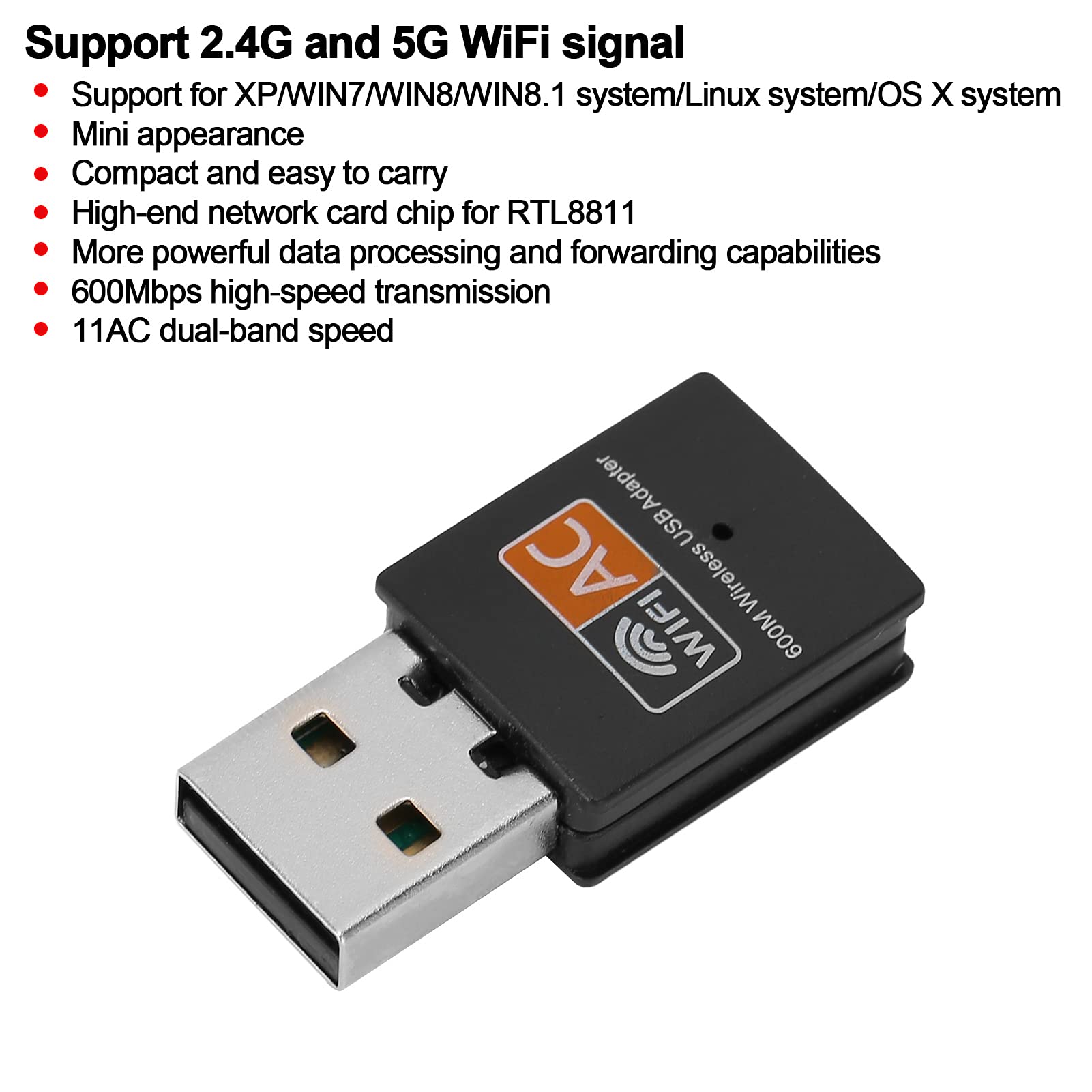 Zunate 600Mbps Dual Band USB WiFi Adapter for PC Laptop - Black | Fast 2.4G/5G for Gaming Streaming