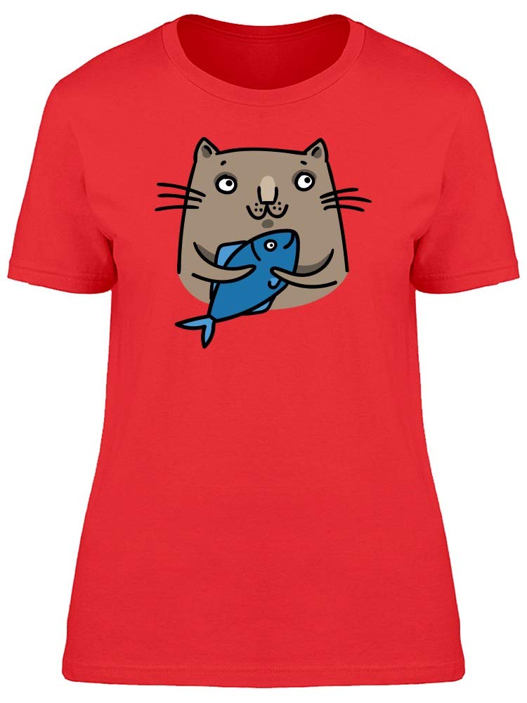 Stylish Women's Cute Cat With Tuna Graphic T-Shirt - Perfect for Casual Wear, Cat Lovers & Everyday Outfits