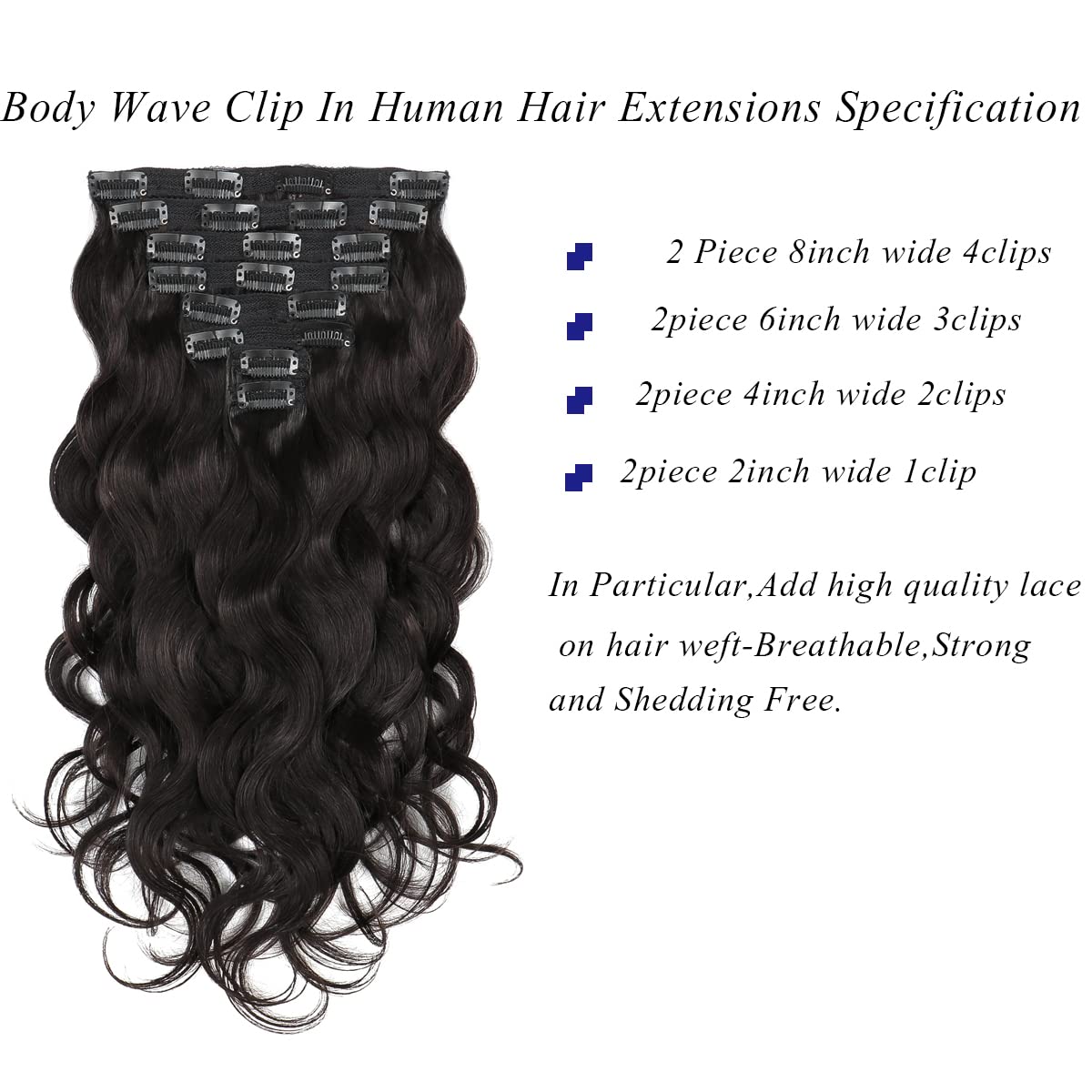 Clip in Human Hair Extensions 16inch - 8pcs 120g Body Wave Real Hair Extensions #1B Natural Black for Women | Soft Wavy Hairpiece for Volume & Length | Perfect for Parties, Weddings & Everyday Styling