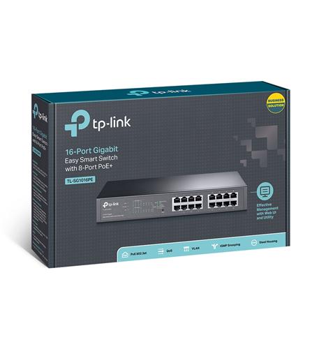16 Port Gigabit Easy Smart Switch with 8 POE Ports - Network Switch for Home Office, Small Business & Gaming Setup