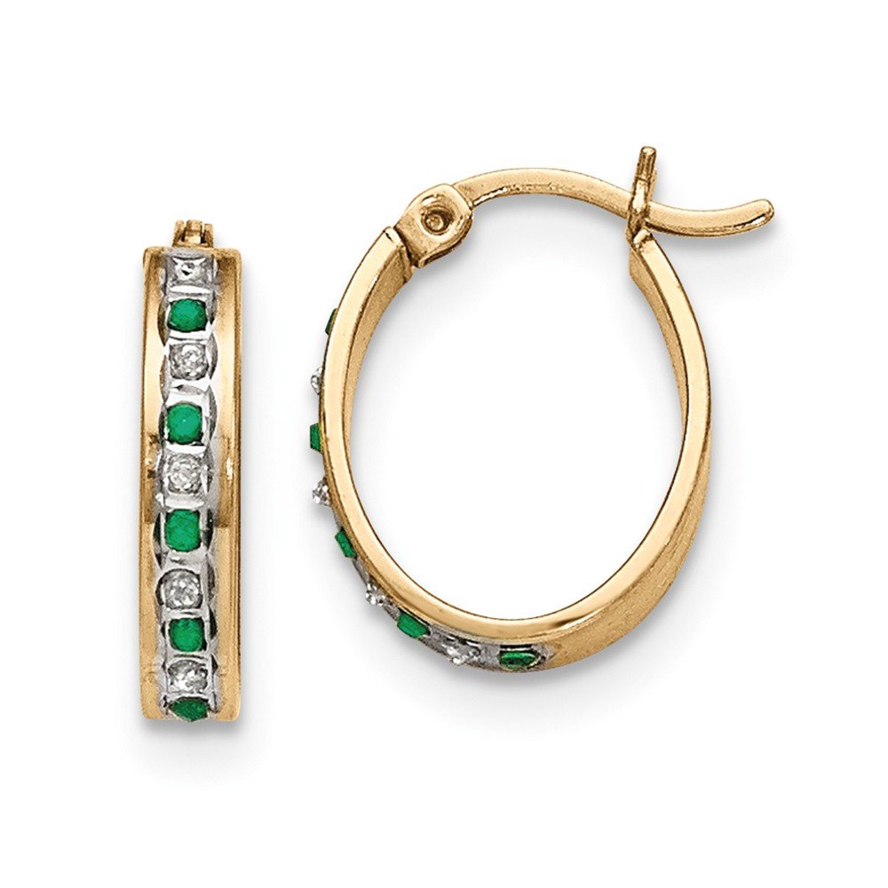 Sterling Silver & Gold-Plated Diamond & Emerald Oval Hoop Earrings – Elegant Jewelry Gift for Women, Perfect for Weddings, Parties & Special Occasions