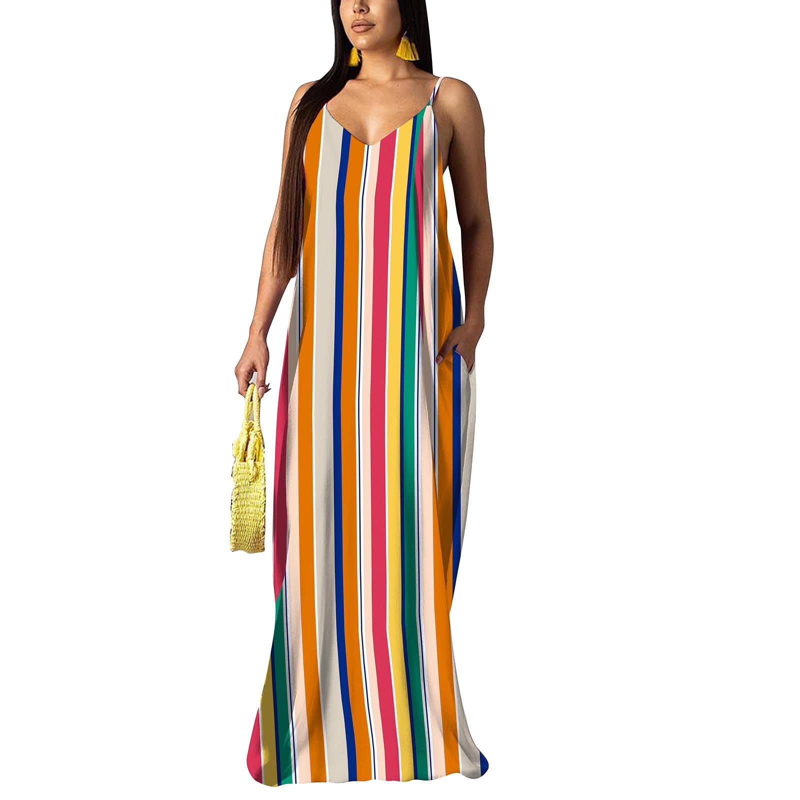 BOGURST Women's Summer Maxi Dress - Sleeveless Spaghetti Strap Casual Loose Fit Plus Size Flowy Dress for Beach, Vacation & Everyday Wear