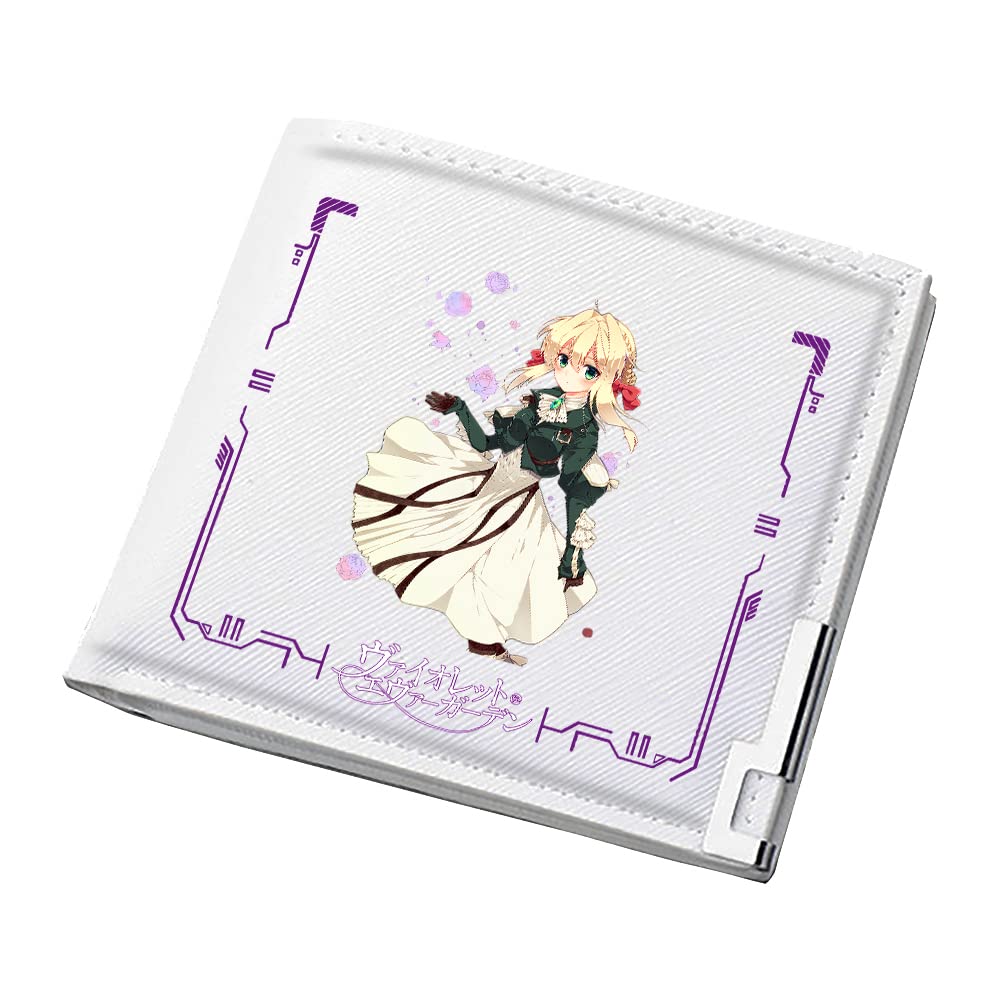 Violet Evergarden Cute Short Wallet for Girls - Cartoon ID Card Holder & Mini Money Bag - White PU Leather Kawaii Purse for School, Travel, and Everyday Use