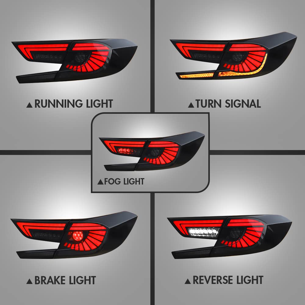 2018-2022 Honda Accord Tail Lights Replacement - Compatible with EX/EX-L/LX/Sport/Touring/Hybrid Models | 10th Gen Sequential LED Eagle Eye Rear Light Assembly | Perfect for Night Driving & Custom Car Upgrades