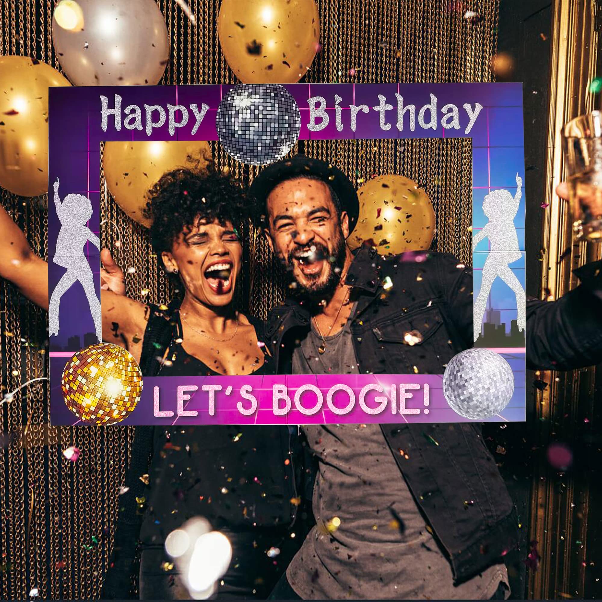 LaVenty 70s Disco Photo Booth Props Kit - 24pcs Retro Party Decorations with Disco Ball, Signs & Fever Dance Accessories for 70s Theme Birthday, Halloween & Costume Parties