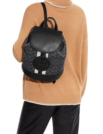 Coach Dempsey Drawstring Backpack - Signature Jacquard Fabric with Coach Patch & Stripe Design - Perfect for School, Travel & Everyday Use