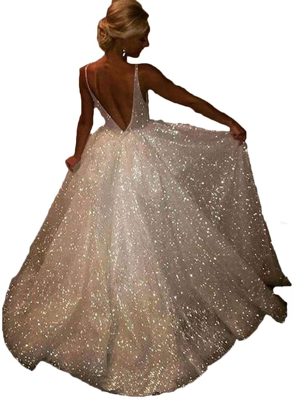 Elegant V-Neck Beach Wedding Dress with Glitter Details – 2021 Bridal Gown for Women | Perfect for Beach Weddings, Outdoor Ceremonies & Romantic Photoshoots