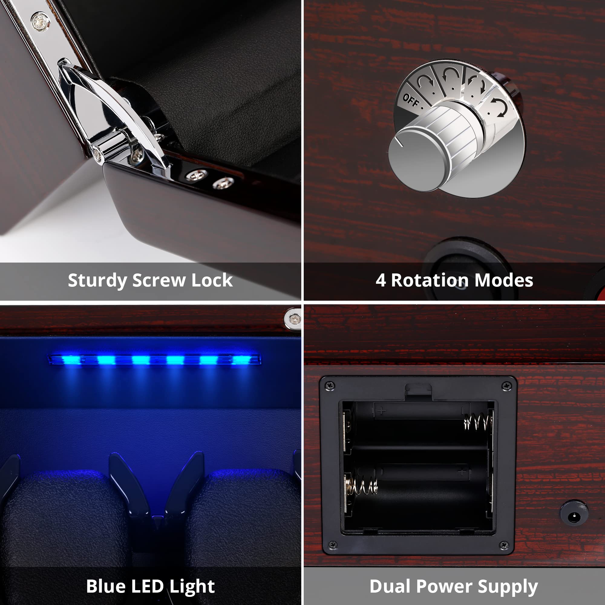 Luxury Double Watch Winder for Rolex & Automatic Watches - Ultra Quiet Motor, Blue LED Display, Adjustable Watch Pillows | AC/Battery Powered | Perfect for Travel, Storage & Watch Collection Display