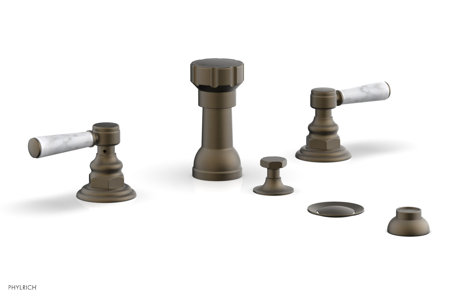 HEX TRADITIONAL Four Hole Bidet Faucet Set with White Marble Lever Handles - Model 500 62 | Perfect for Modern Bathroom Renovations & Luxury Home Upgrades