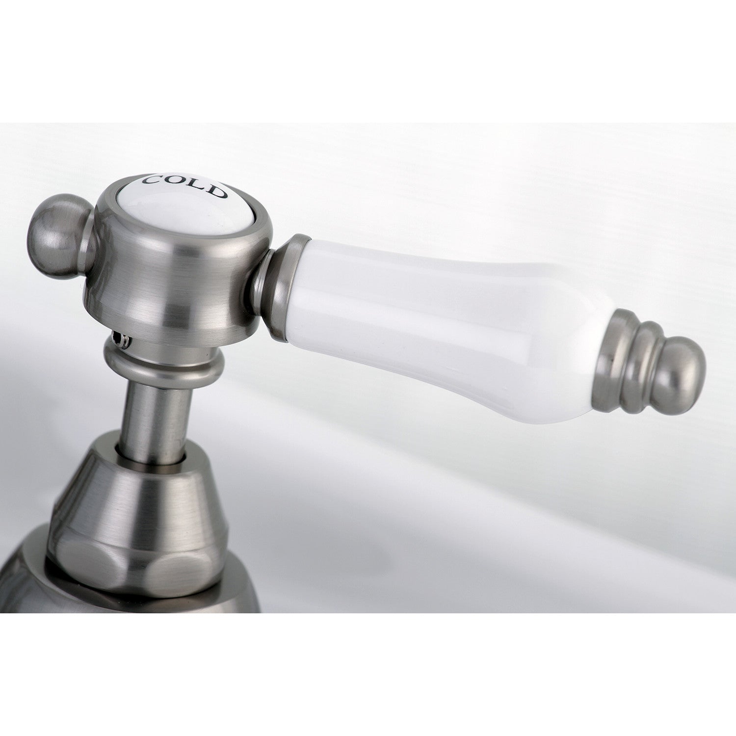 Bel Air KS7978BPL Brushed Nickel Two-Handle 3-Hole Deck Mount Bathroom Sink Faucet with Brass Pop-Up Drain - Perfect for Modern Bathrooms, Powder Rooms & Guest Suites
