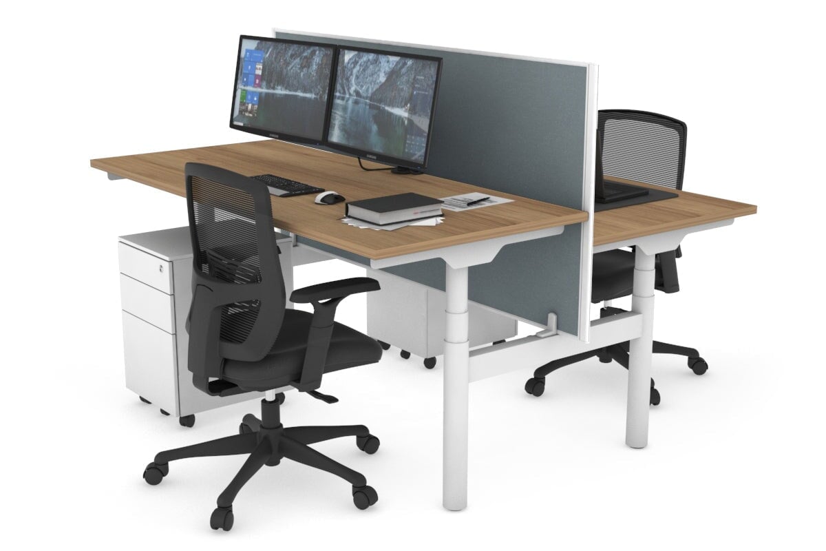 Flexi Premium Height Adjustable 2-Person H Bench Workstation - White Frame [1400L x 700W] for Office & Home Workspace | Ergonomic Standing Desk Solution