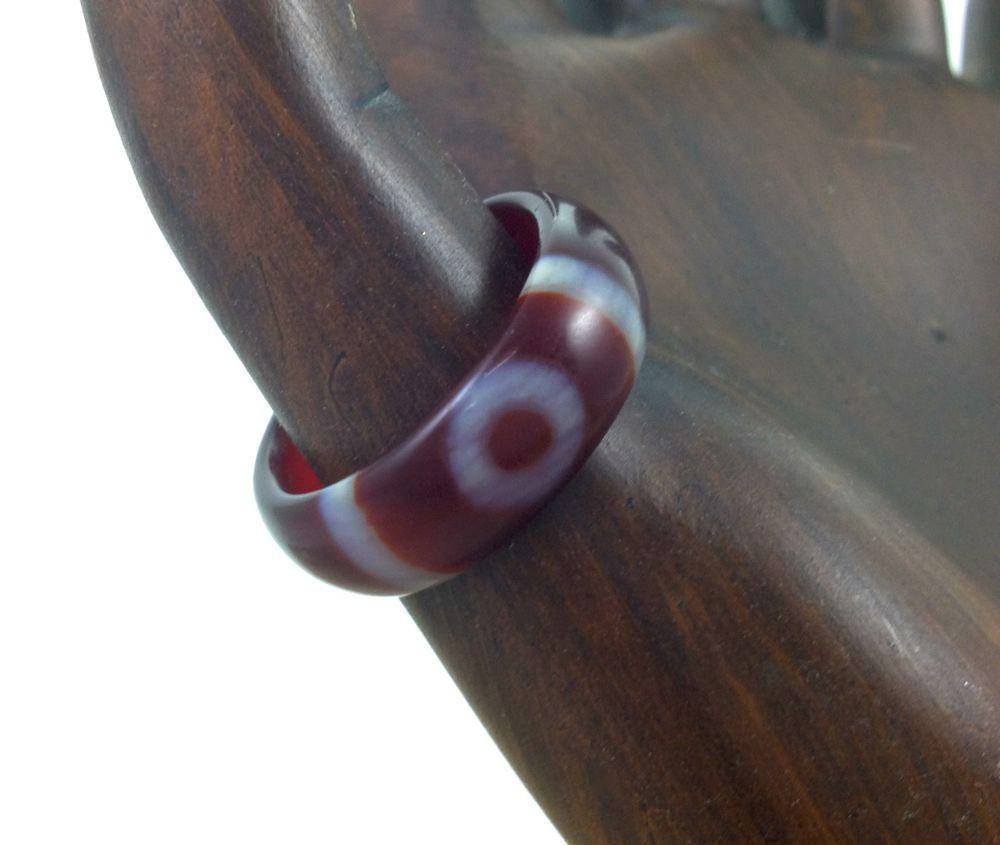 Natural Agate Dzi Bead Ring for Women - Tibetan Buddhist Protection Jewelry - Spiritual Healing & Good Luck Charm for Meditation, Yoga & Daily Wear