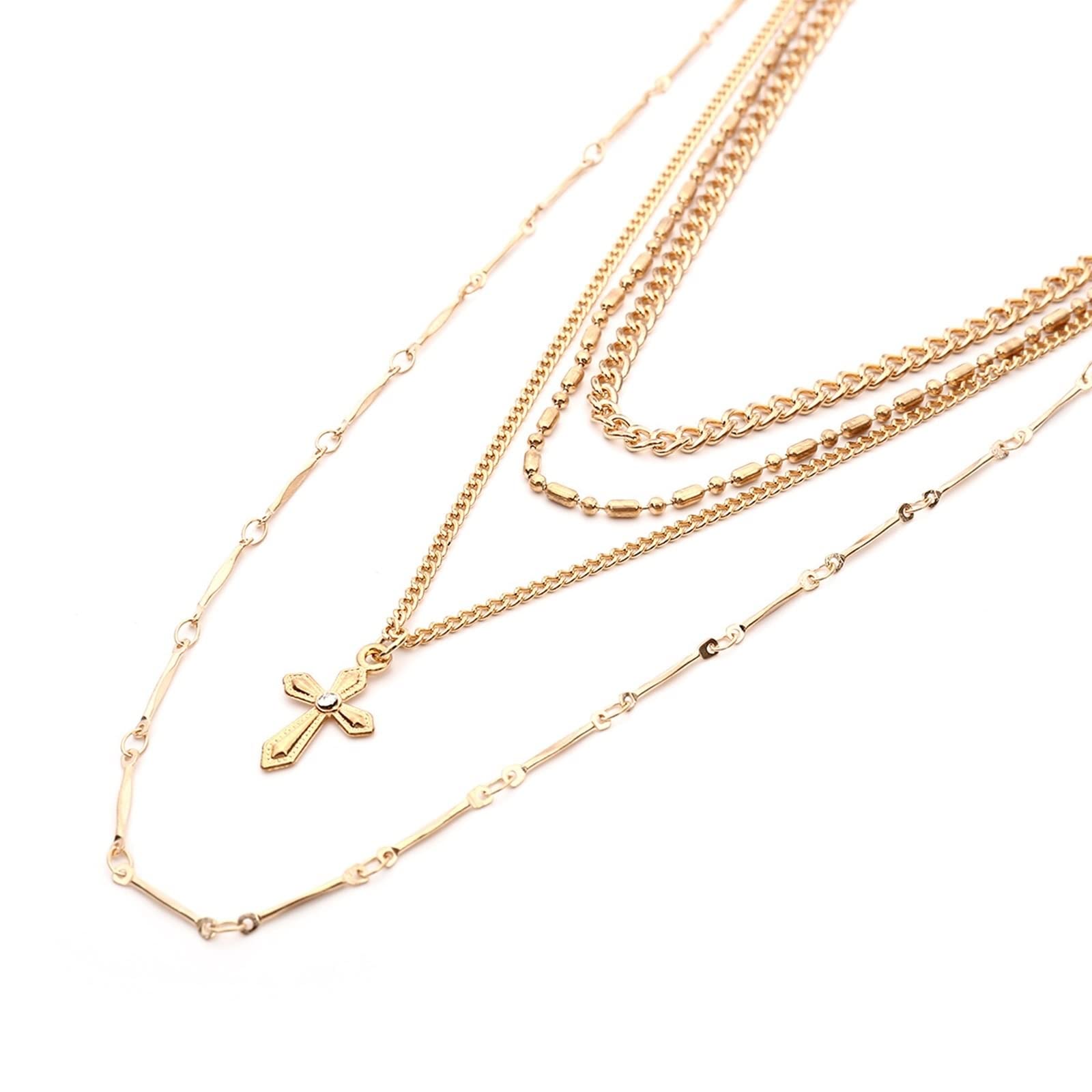 Wycian Mini Cross Necklace for Women – Boho Layered Gold Alloy Pendant Necklace 38CM, Dainty Jewelry for Everyday Wear | Perfect for Casual, Office & Gift Occasions