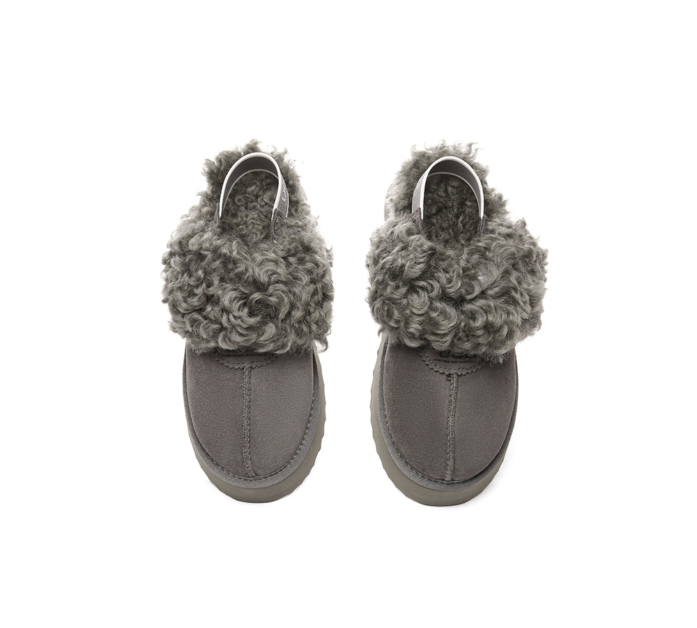 Australian Shepherd® Women's 2-Way Style UGG Slippers with Removable Strap - Slingback Platform Waffle Curly Design for Cozy Home & Outdoor Wear