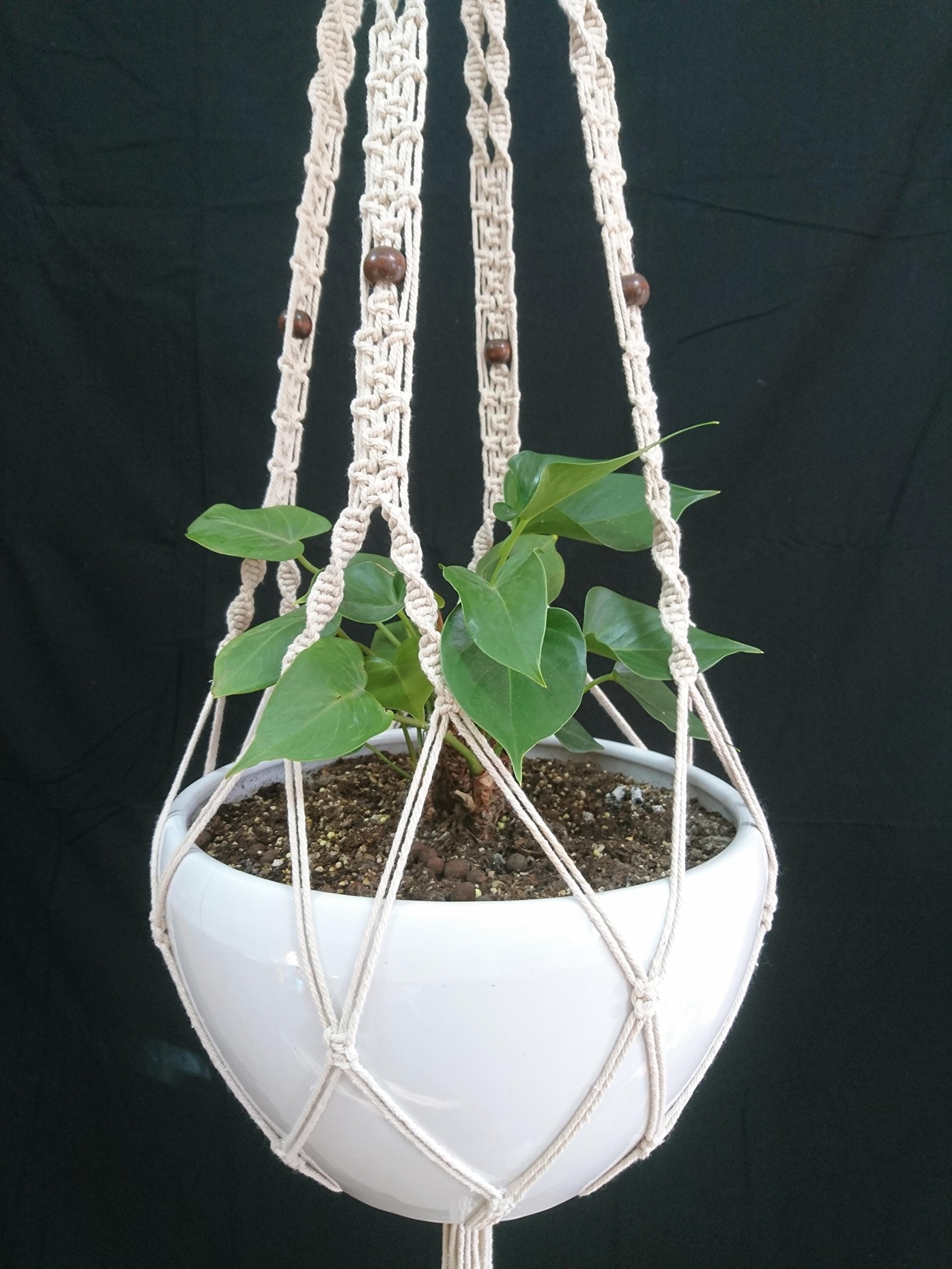 Macrame Plant Hanger - 4 Legs 59 Inch Hanging Planter for 12-13 Inch Pots (Cream Cotton) - Boho Home Decor for Indoor Plants, Living Room, Bedroom & Patio