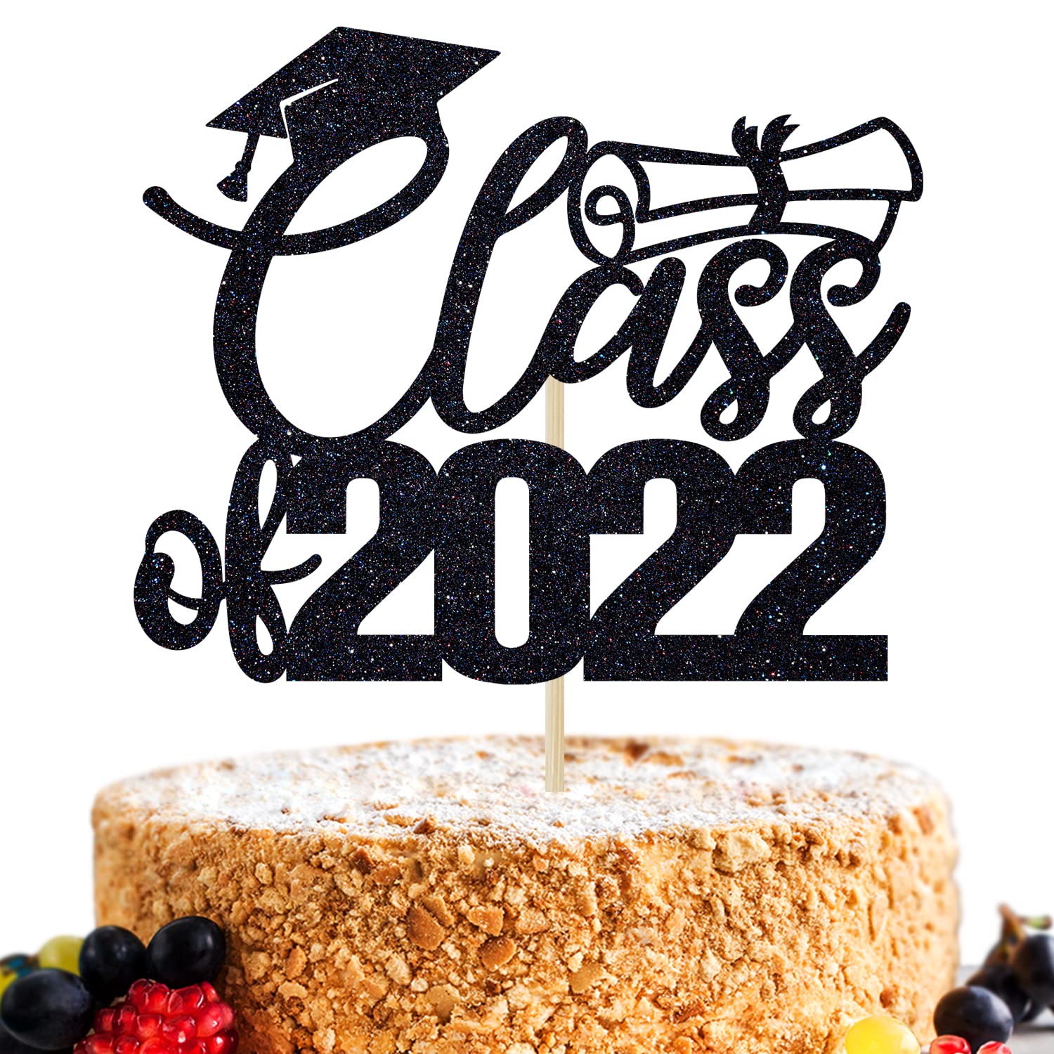 2022 Graduation Cake Topper - Happy Graduation Party Decor for College Grads, Congrats Grad Cake Topper (Black) | Perfect for Graduation Cakes, Cupcakes & Dessert Tables