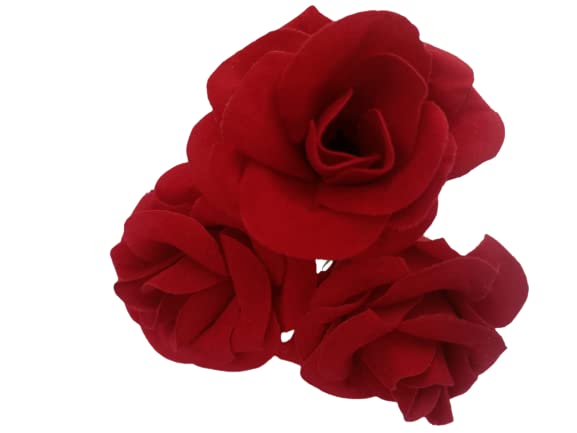 Elegant Red Rose Hair Pins - 3 Inch Metal Jura Bun Clips for Women & Girls - Bridal Hair Accessories for Weddings, Prom & Special Occasions