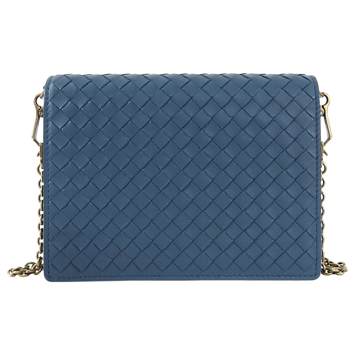 Bottega Veneta Teal Intrecciato Leather Small Wallet on Chain Crossbody Bag for Women | Luxury Designer Wristlet Clutch with Strap | Perfect for Evening Out, Party & Travel