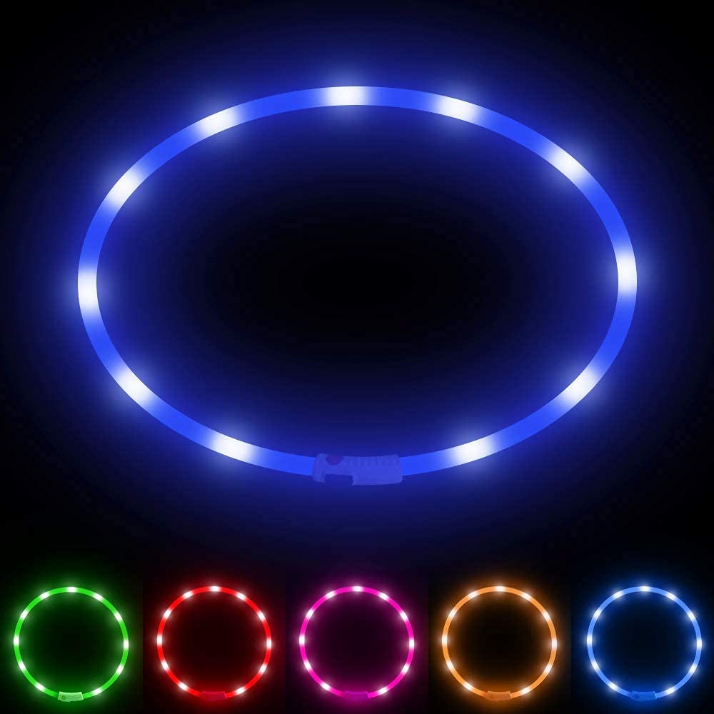 BSEEN Rechargeable LED Dog Collar - Glowing Safety Collar with Cuttable Design for Small, Medium & Large Dogs (Blue) | Perfect for Night Walks, Jogging & Outdoor Adventures