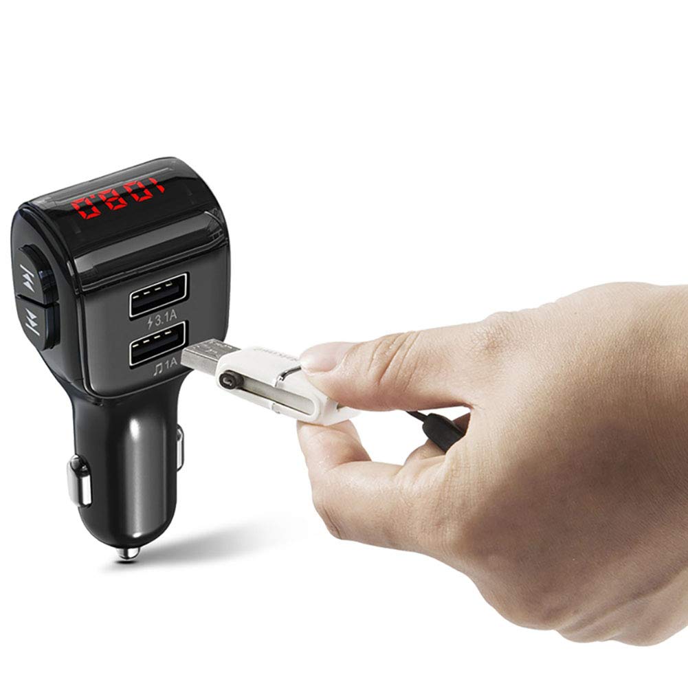 Bluetooth FM Transmitter for Car, Wireless Bluetooth 5.0 Car Radio Adapter with Hands-Free Calling, Dual USB Charging Ports, LED Display & 4 Music Modes - Perfect for Road Trips, Commuting & Streaming Music in Your Vehicle