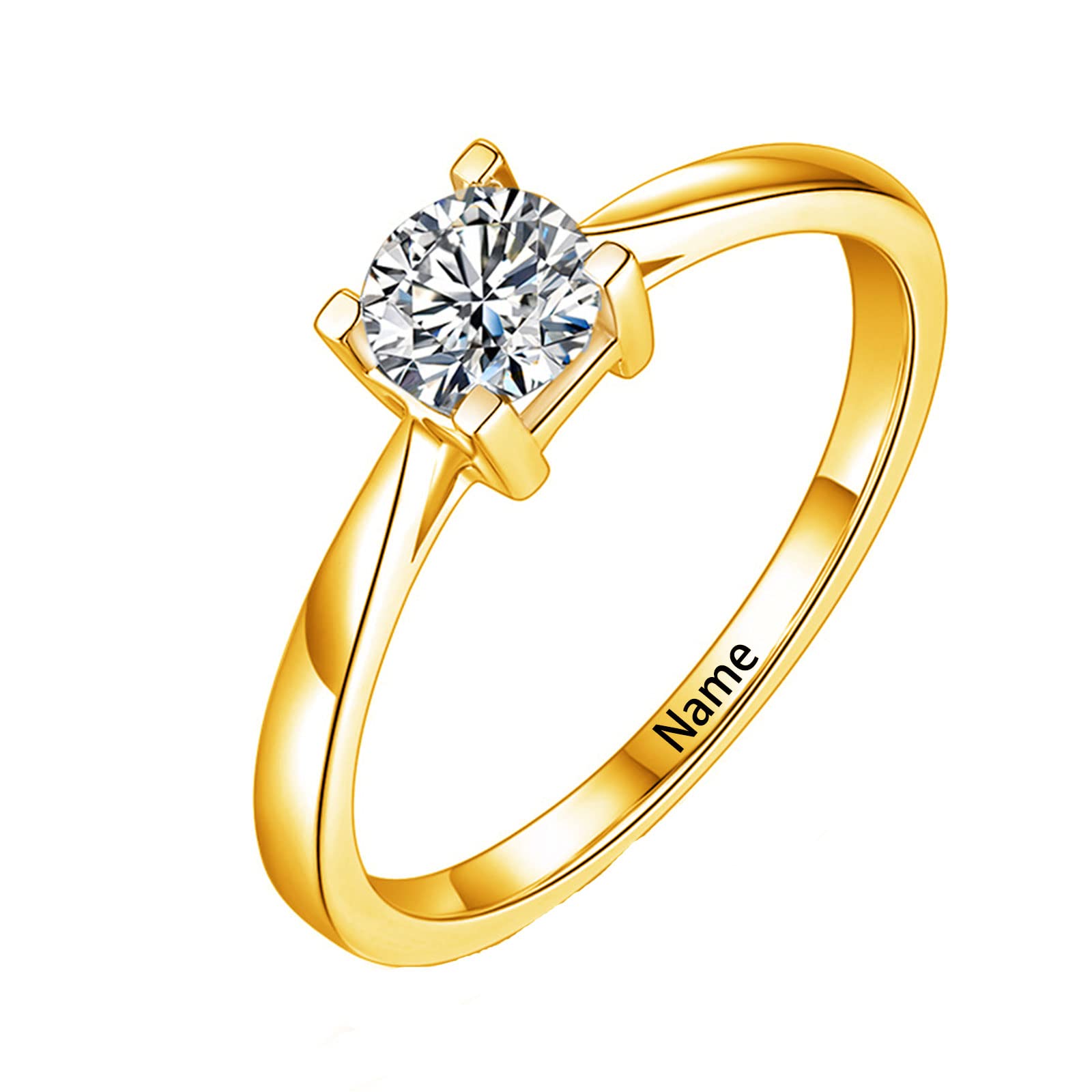10K/14K/18K Gold Moissanite Engagement Ring - 1ct/2ct Round Cut D Color VVS1 Solitaire Promise Ring for Women - Free Name Engraving - Perfect Wedding, Anniversary & Valentine's Day Jewelry Gift